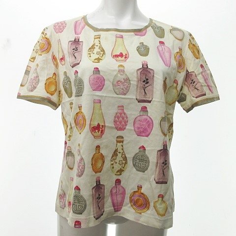 レオナール Leonard Paris 最高級ライン 香水柄 Tシャツ カットソー 半袖 ベージュ ピンク系 46 0302 Ecr2 レディース 023 ベクトルパーク
