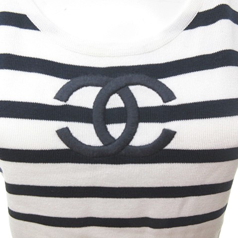 シャネル  ノースリーブ サマーセーター ココマーク  黒×白   42 CHANEL】シャネル『IDENTIFICATION ココマーク ノースリーブ