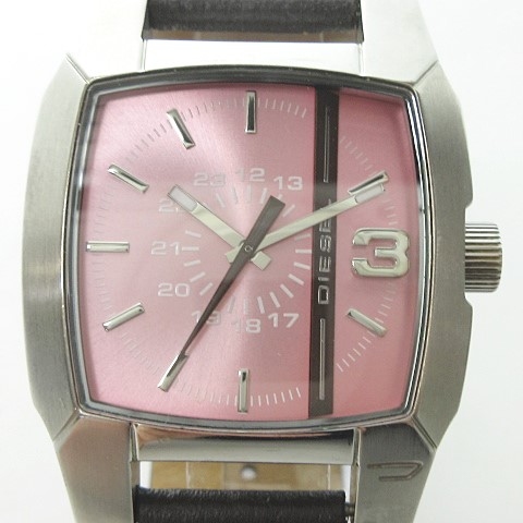 ディーゼル Diesel Dz 5100 腕時計 レザーベルト ピンク文字盤 シルバー ブラウン 電池交換済み 03 Nvw メンズ 023 ベクトルパーク