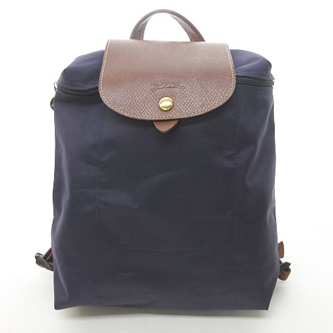 ロンシャン リュックサック バックパック ナイロン レザー ネイビー