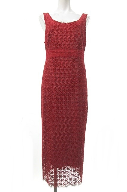 タラジャーモン Tara Jarmon 美品 ワンピース ドレス ノースリーブ ロング丈 総レース タイト 赤 38 0324 レディース 023 ベクトルパーク