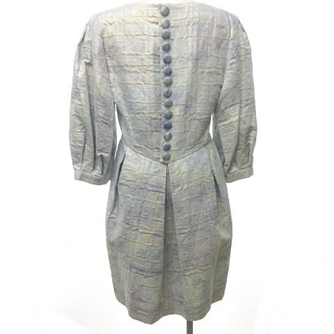 クリスチャンディオール Christian Dior ヴィンテージ ワンピース ドレス 7分袖 膝丈 ラメ 光沢 サックスブルー 白 13 0326 Ecr3 レディース 023 ベクトルパーク