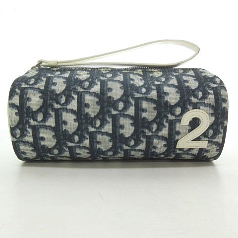 クリスチャンディオール Christian Dior He1012 トロッター柄 化粧ポーチ 小物入れ コーティングキャンバス ナンバリング 総柄 ホワイト ネイビー 0328 レディース 023 ベクトルパーク
