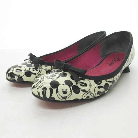 ダイアナ Diana ディズニー Disney パンプス ローヒール ミッキーマウス リボン エナメル ホワイト ブラック 23 5 0408 レディース 023 ベクトルパーク
