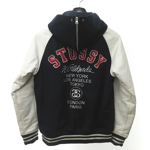ステューシー Stussy 中綿 スタジャン ブルゾン フーディ ジャケット ワッペン 刺繍 ネイビー 白 M 0427 Nvw メンズ 023 ベクトルパーク