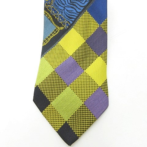 ジャンニヴェルサーチ ヴェルサーチェ Gianni Versace 美品 ヴィンテージ ネクタイ レギュラータイ チェック 青 黄色 紫 0509 Ecr5 メンズ 023 902105040524 ベクトルパーク