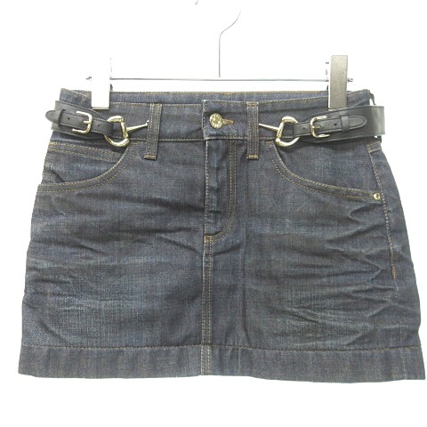 グッチ GUCCI 美品 デニム ミニスカート タイト ホースビット レザー  