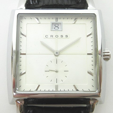 Cross クロス Cr8014 腕時計 カレンダー 白文字盤 レザーベルト スクエア シルバー 0610 Ecr5 メンズ 023 ベクトルパーク