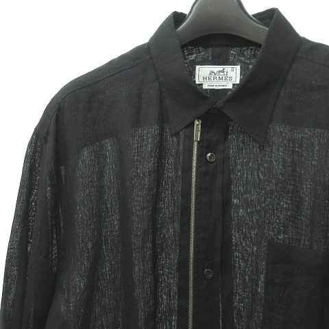 エルメス HERMES 国内正規品 美品 リネン ジップアップ シャツ  