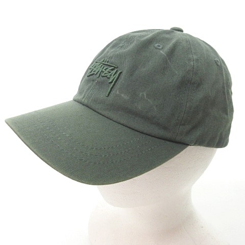 ステューシー STUSSY キャップ 帽子 ロゴ刺繍 カーキ サイズ調節