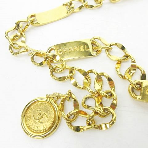 シャネル CHANEL ヴィンテージ カンボン ロゴプレート チェーン ベルト 