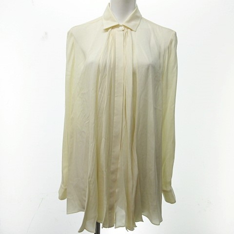 グッチ GUCCI シャツ ブラウス 長袖 プリーツ シルク ベージュ 40 国内  