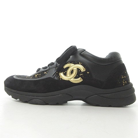 シャネル CHANEL 19AW 美品 スニーカー ツイード ロゴ ココマーク 