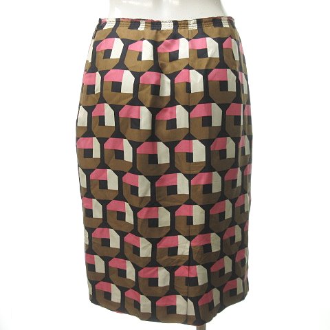 プラダ PRADA ジオメトリック 幾何学柄 シルク スカート ひざ丈