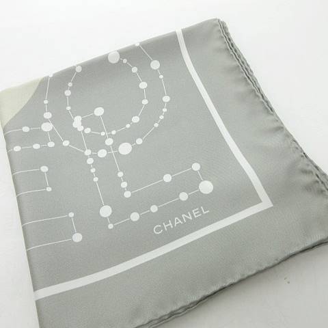 未使用 CHANEL シャネル 大判 カメリア ココマーク スカーフ グレー星座 CHANEL 星座 カメリア ココマークスカーフ グレー