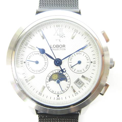 ジャンク ローバー Lober 自動巻き クロノグラフ ステンレススチール メンズ 腕時計 白文字盤 Rrr 1026 メンズ 023 ベクトルパーク