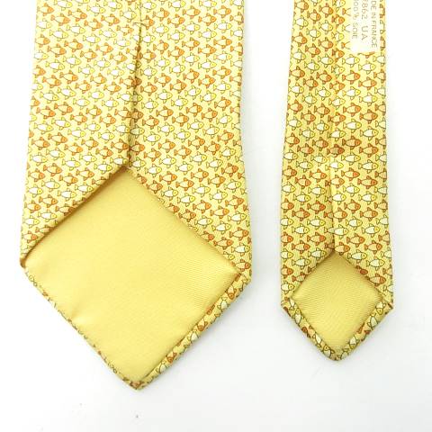 エルメス HERMES 美品 ネクタイ シルク 魚柄 イエロー 1031