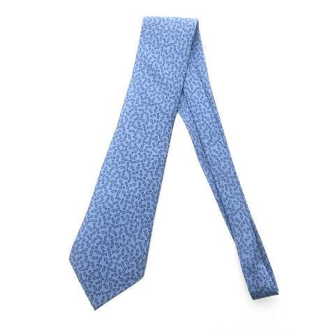 エルメス HERMES 美品 ネクタイ シルク 魚柄 ブルー 1031 メンズ