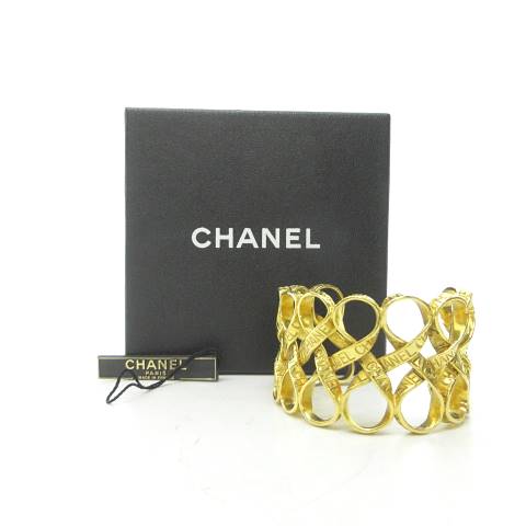 シャネル CHANEL ヴィンテージ 96P バングル ブレスレット リボン ロゴ