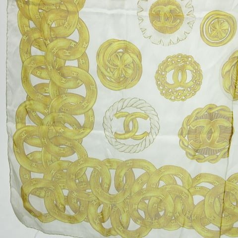 CHANEL チェーンパターン ゴールド スカーフ CHANEL】シャネル『チェーン柄スカーフ』レディース 1週間保証