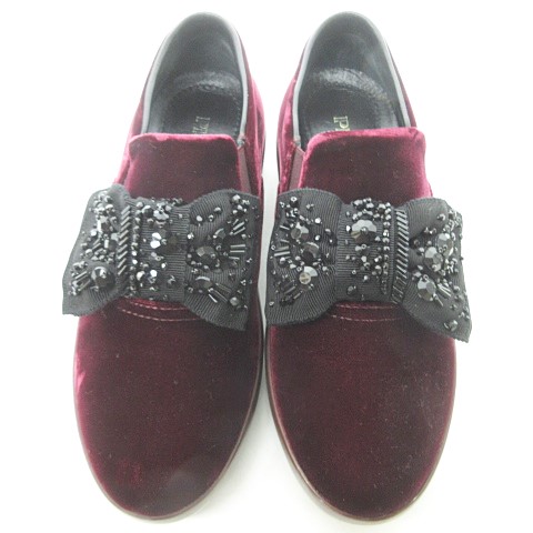 プラダ PRADA 美品 ベロア リボンビジュー サイドゴア ベルベット  