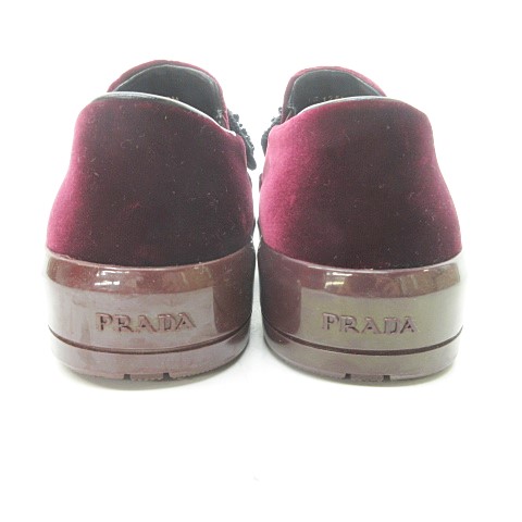 プラダ PRADA 美品 ベロア リボンビジュー サイドゴア ベルベット 