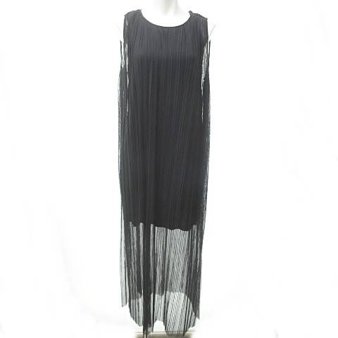 ザラ ベーシック Zara Basic シースルー レイヤード ワンピース ノースリーブ ロング プリーツ メッシュ M 紺 ネイビー Stk 08 レディース 023 ベクトルパーク