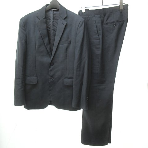 イヴサンローラン Yves Saint Laurent Pour Homme 美品 ヴィンテージ シングル スーツ 2b ウール シャドーチェック 紺 ネイビー 総裏地 春秋冬 イタリア製 M位 Ecr14 メンズ 023 ベクトルパーク