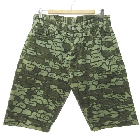 エヴィス EVISU 2001 ハーフ パンツ カモフラージュ柄 石垣迷彩 緑 