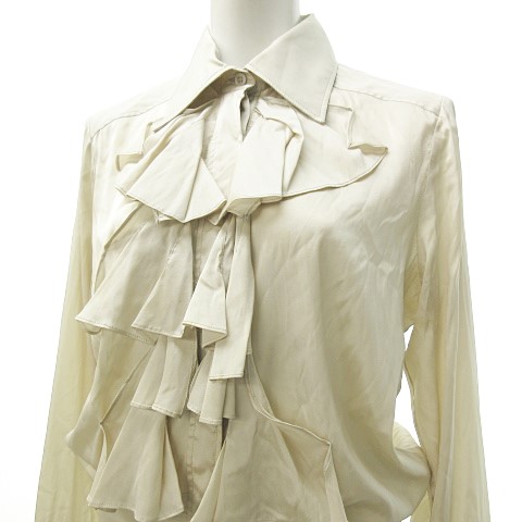 グッチ GUCCI フリル ブラウス シャツ リネン 長袖 イタリア製 38 M位  