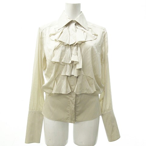 グッチ GUCCI フリル ブラウス シャツ リネン 長袖 イタリア製 38 M位  