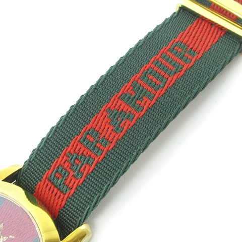 グッチ GUCCI G-タイムレス 腕時計 38mm 箱付き 126.4 ウェブライン ビー ストライプ ナイロンベルト ル・マルシェ・デ・メルヴェイユ l'aveugle par amour 緑 グリーン 赤 レッド 0726 メンズ レディース