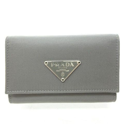 プラダ PRADA ロゴ プレート キーケース キーリング 6連 サテン 