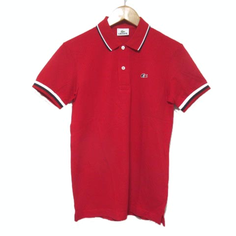 ラコステ LACOSTE 赤 ポロシャツ 半袖 トリコロールライン