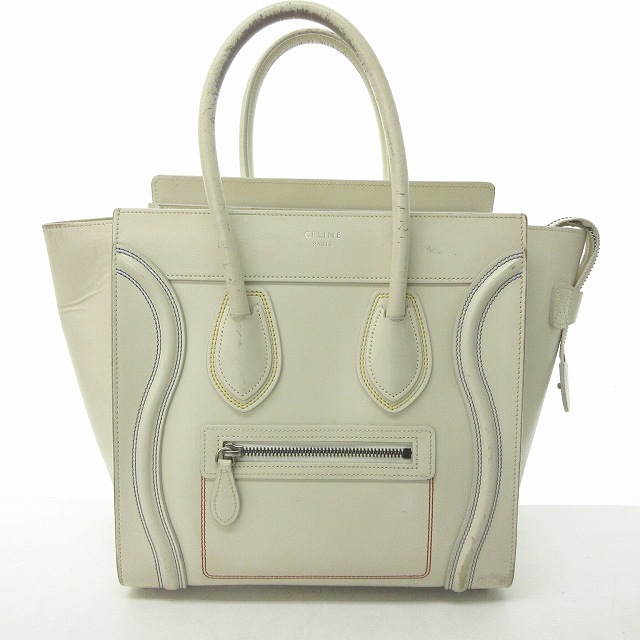 セリーヌ ラゲージファントム ホワイト レザー トートバッグ  