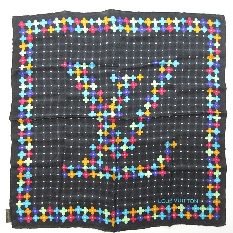 ルイヴィトン LOUIS VUITTON 美品 LVロゴ マルチフラワー スカーフ 