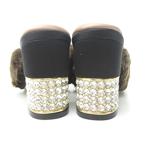 グッチ GUCCI 522190 サテン ファー サンダル ミュール パンプス