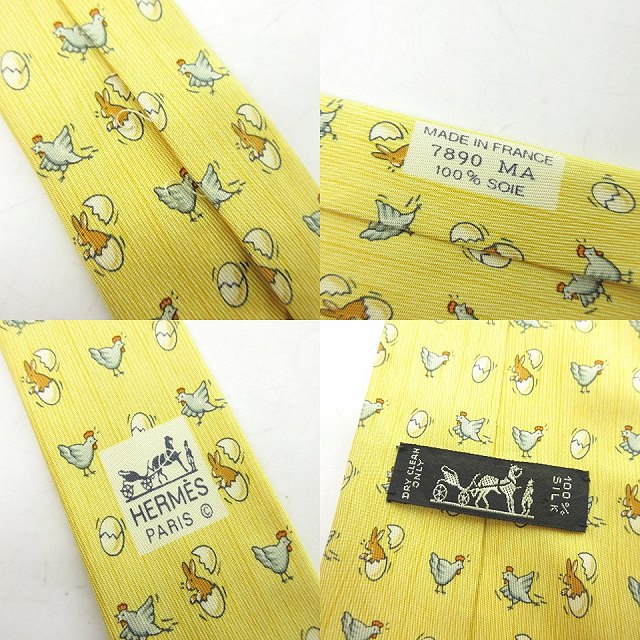 エルメス HERMES ネクタイ レギュラータイ 総柄 シルク100％ にわとり  