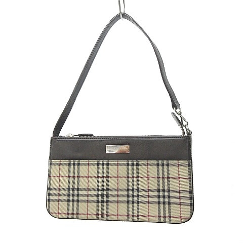 美品】バーバリーハンドバッグベージュノバチェックロゴプレート