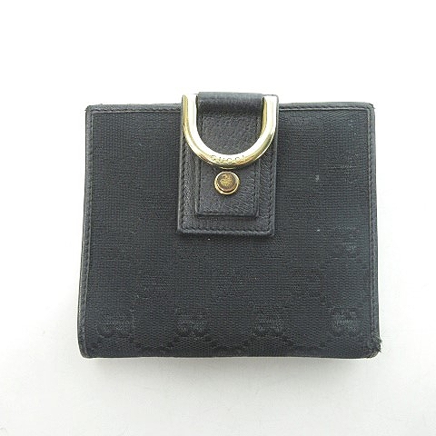 グッチ GUCCI GGキャンバス ダブルホック 二つ折り財布 総柄 ゴールド  