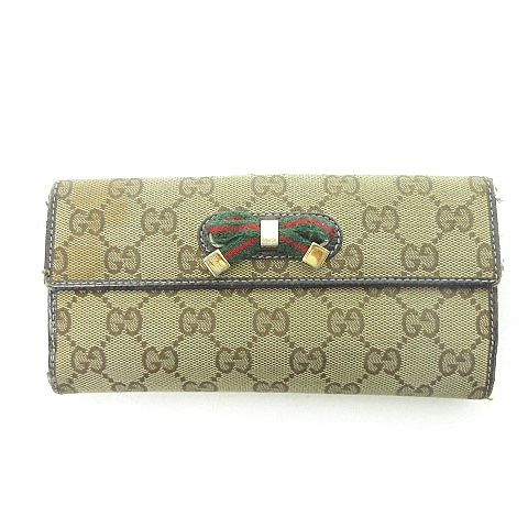 グッチ GUCCI 長財布 GGキャンバス シェリーライン リボン 総柄 レザー 