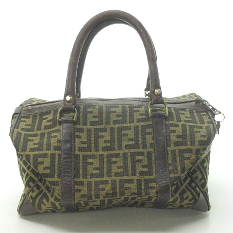 FENDI フェンディ ヴィンテージ ズッカ柄 キャンバス レザー ボストン 