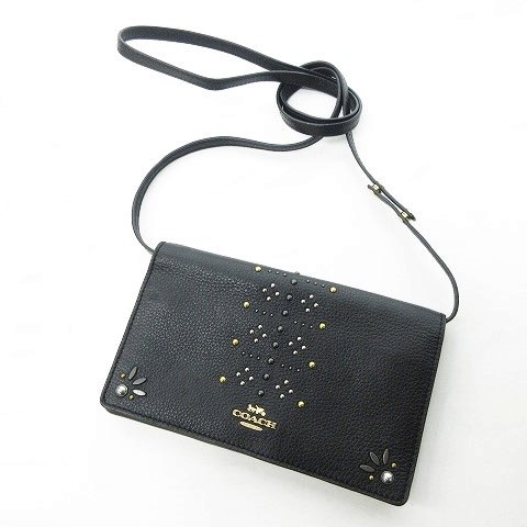 COACH スタッズ装飾の黒ショルダーバッグレザー