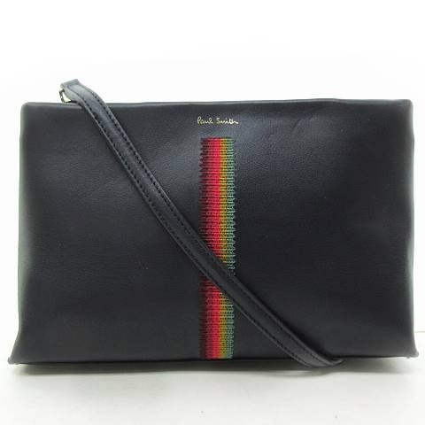 ポールスミス PAUL SMITH 極美品 刺繍 レザー ショルダーバッグ クロス 