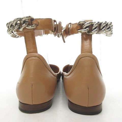 セリーヌレザーチェーンストラップフラットシューズ23.5 ベージュ