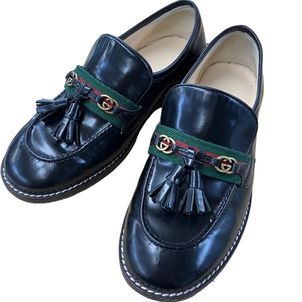 グッチ GUCCI ウェブ＆インターロッキングG付き ローファー タッセル  