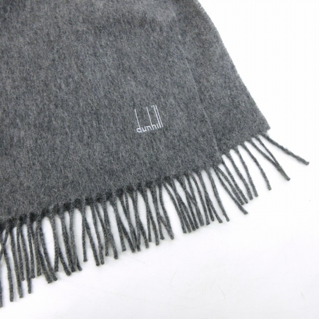カシミヤ100%】ダンヒル マフラー 黒 フリンジ ロゴ刺繍 現行タグ 上質