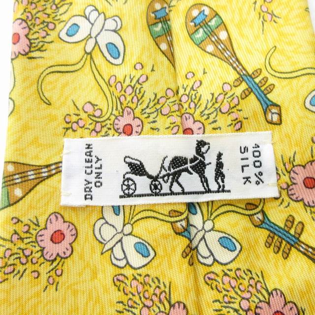 エルメス HERMES ネクタイ シルク 総柄 花柄 フラワー 楽器 蝶