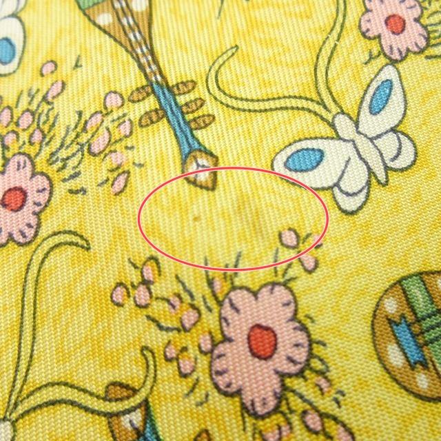 ✨新品未使用✨エルメス ネクタイ イエロー 花柄 シルク100% エルメス HERMES ネクタイ シルク 総柄 花柄 フラワー 楽器 蝶