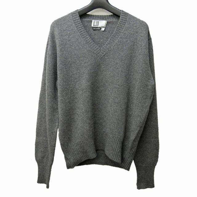 ○英国スコットランド製 dunhill ダンヒル カシミヤ100％ ニット セーター 42 (JP:XL相当) グレー ★DUNHILL ダンヒル カシミヤ100%★セーター M★グレー 高級